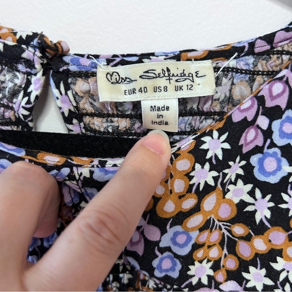 Miss Selfridge Mini Dress Women's Size 8 Ditsy Floral Long Sleeve Black Brown - Picture 6 of 12